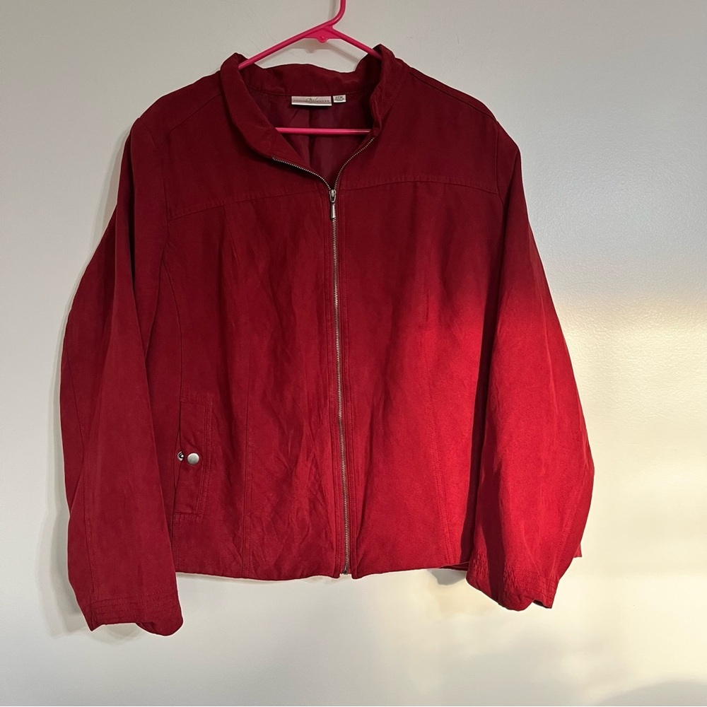 Women's Studio Works Faux Suede Full‎ Zip Jacket Size 22 W Burgundy Red